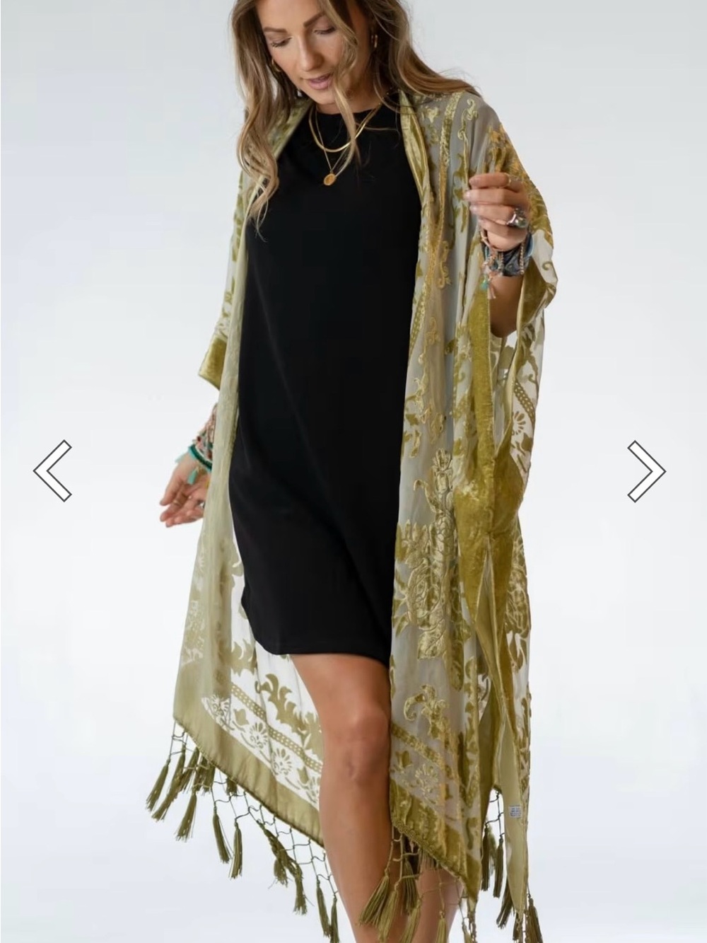 Three Bird Nest Olive Green and Black Velvet Kimono Duster